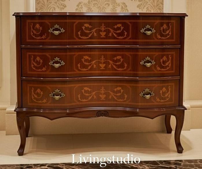 イタリア チェスト 象嵌 ネコ脚 クラシック アンティーク 姫系 033BL