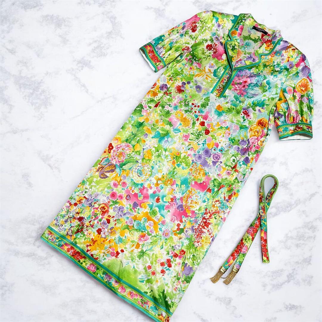 LEONARD 花柄 コットン ワンピース L 手洗い可