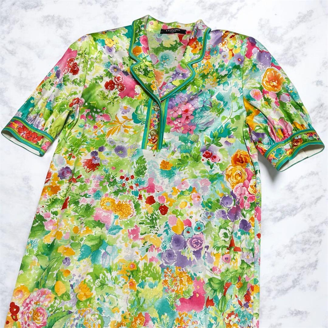 LEONARD 花柄 コットン ワンピース L 手洗い可