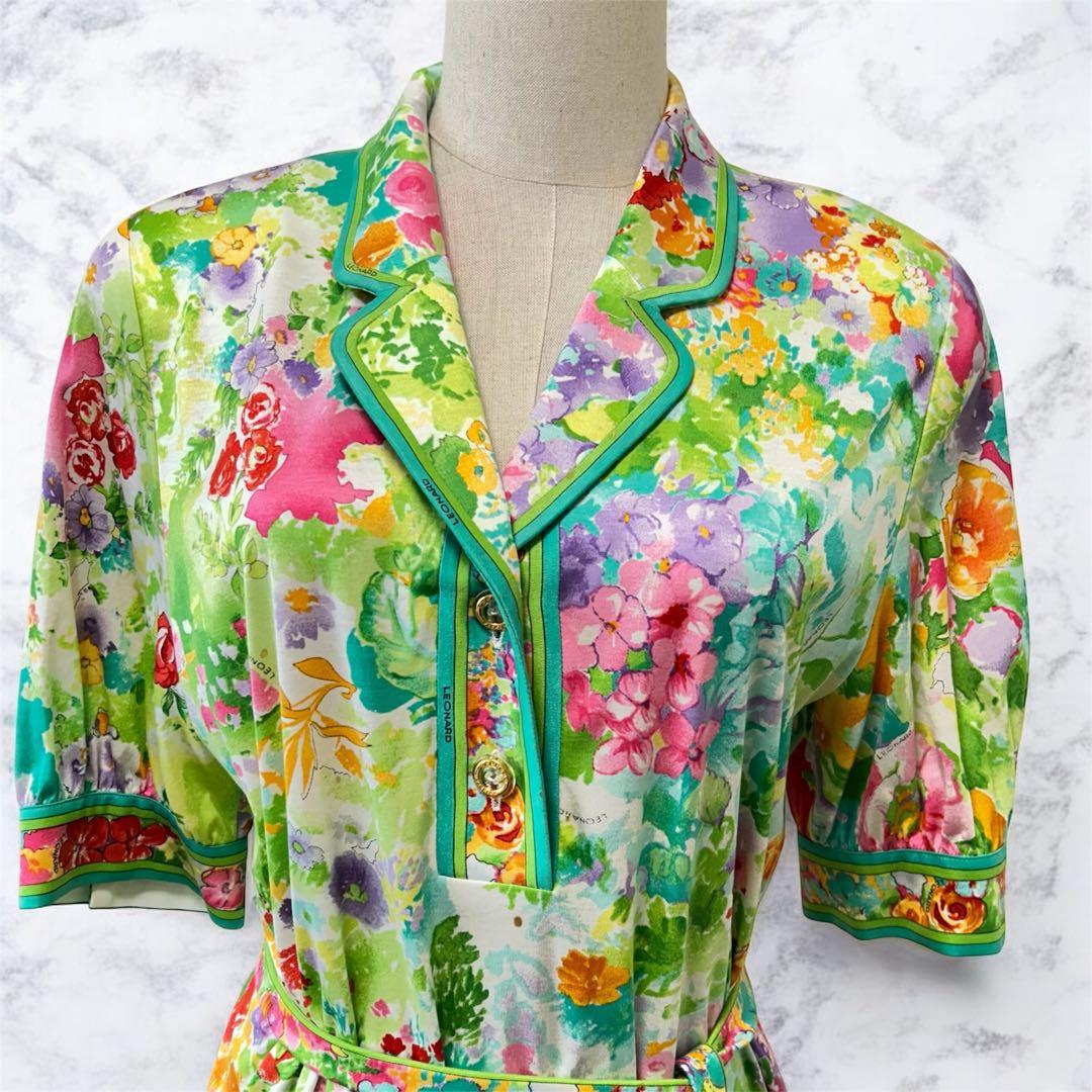 LEONARD 花柄 コットン ワンピース L 手洗い可