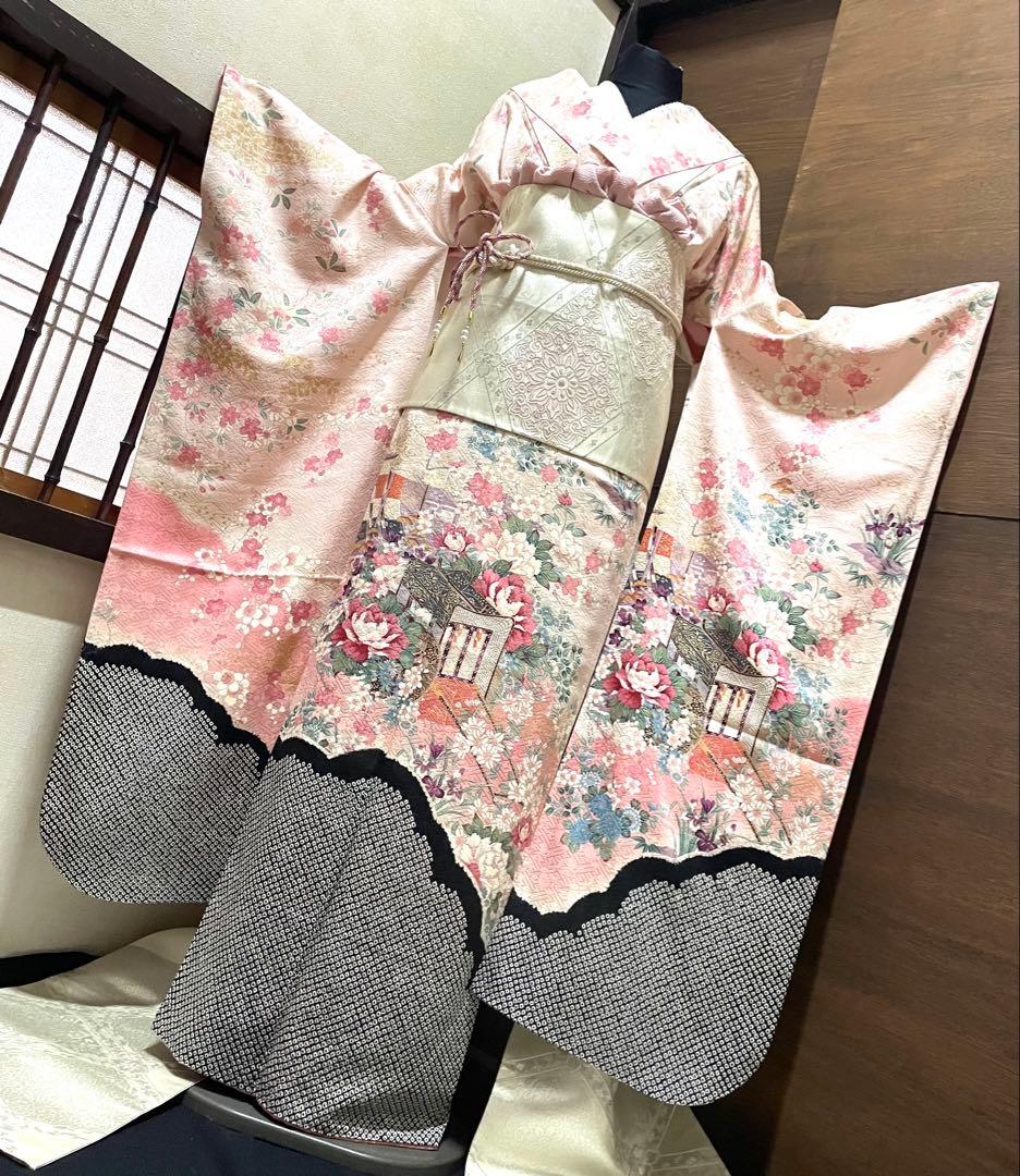 振袖 フルセット6点サイズM 絞り　御所車花文　暈し染め　金彩　正絹