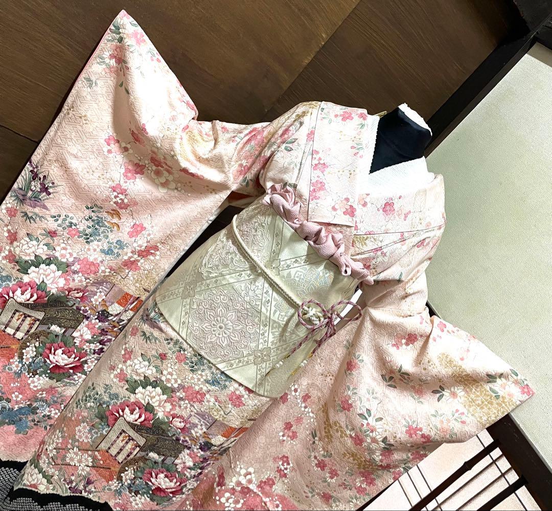 振袖 フルセット6点サイズM 絞り　御所車花文　暈し染め　金彩　正絹