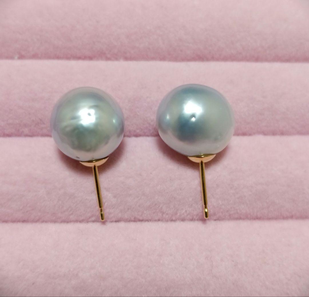 南洋白蝶真珠ピアス　大玉　K18