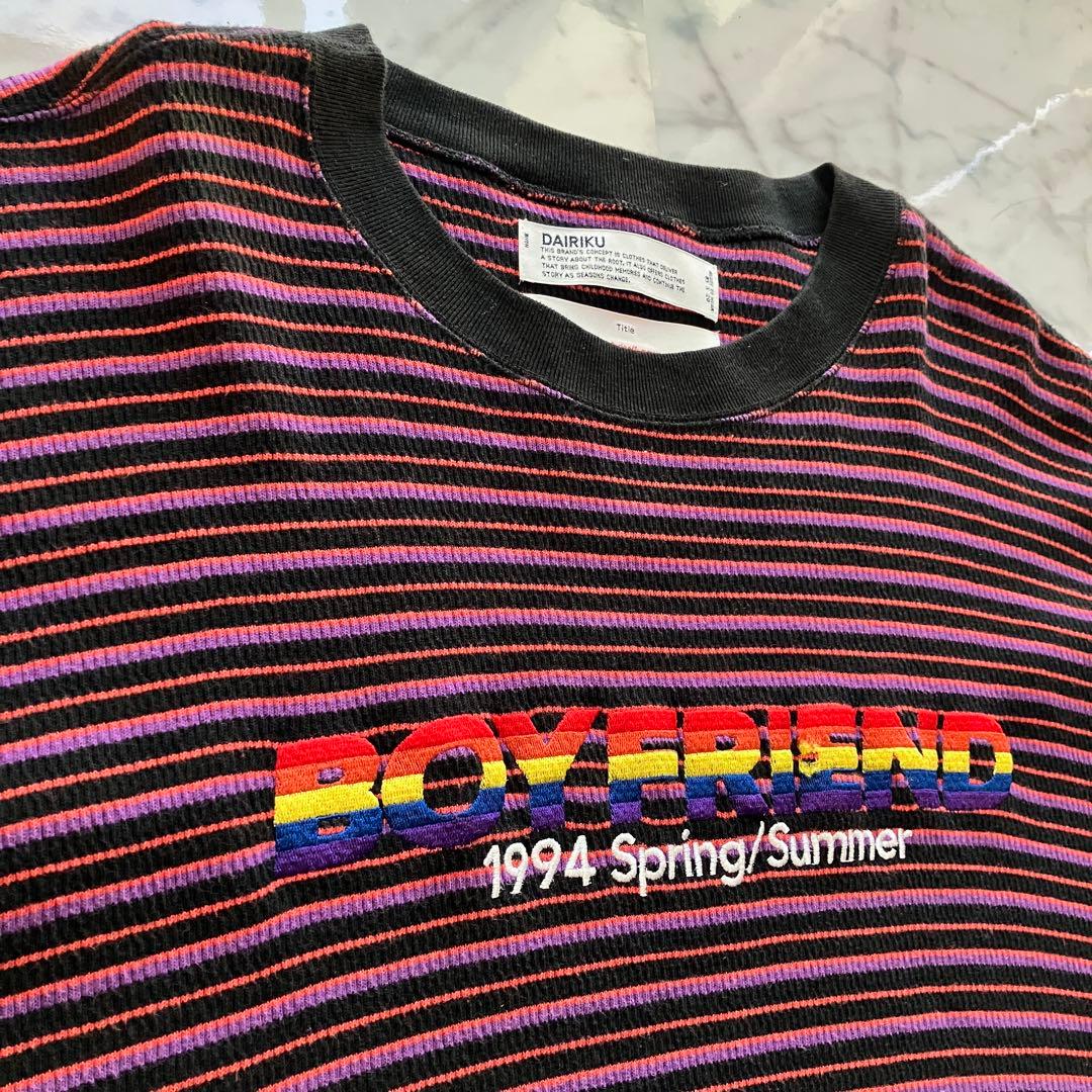 DAIRIKU 22SS ボーダー ロングTシャツ 刺繍ロゴ 長袖カットソー F