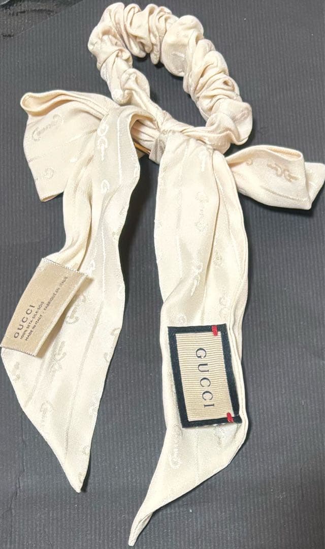 ◉9/16迄◉GUCCI リボン付き ホースビット シュシュ アイボリー 正規店
