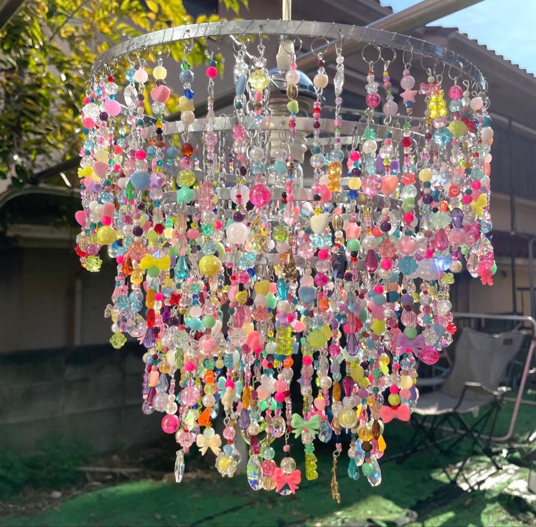 ビーズシャンデリア　1点もの　シャンデリア　オシャレ　ライト　照明　天井　大
