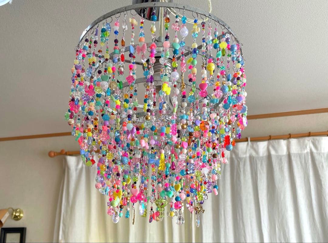 ビーズシャンデリア　1点もの　シャンデリア　オシャレ　ライト　照明　天井　大