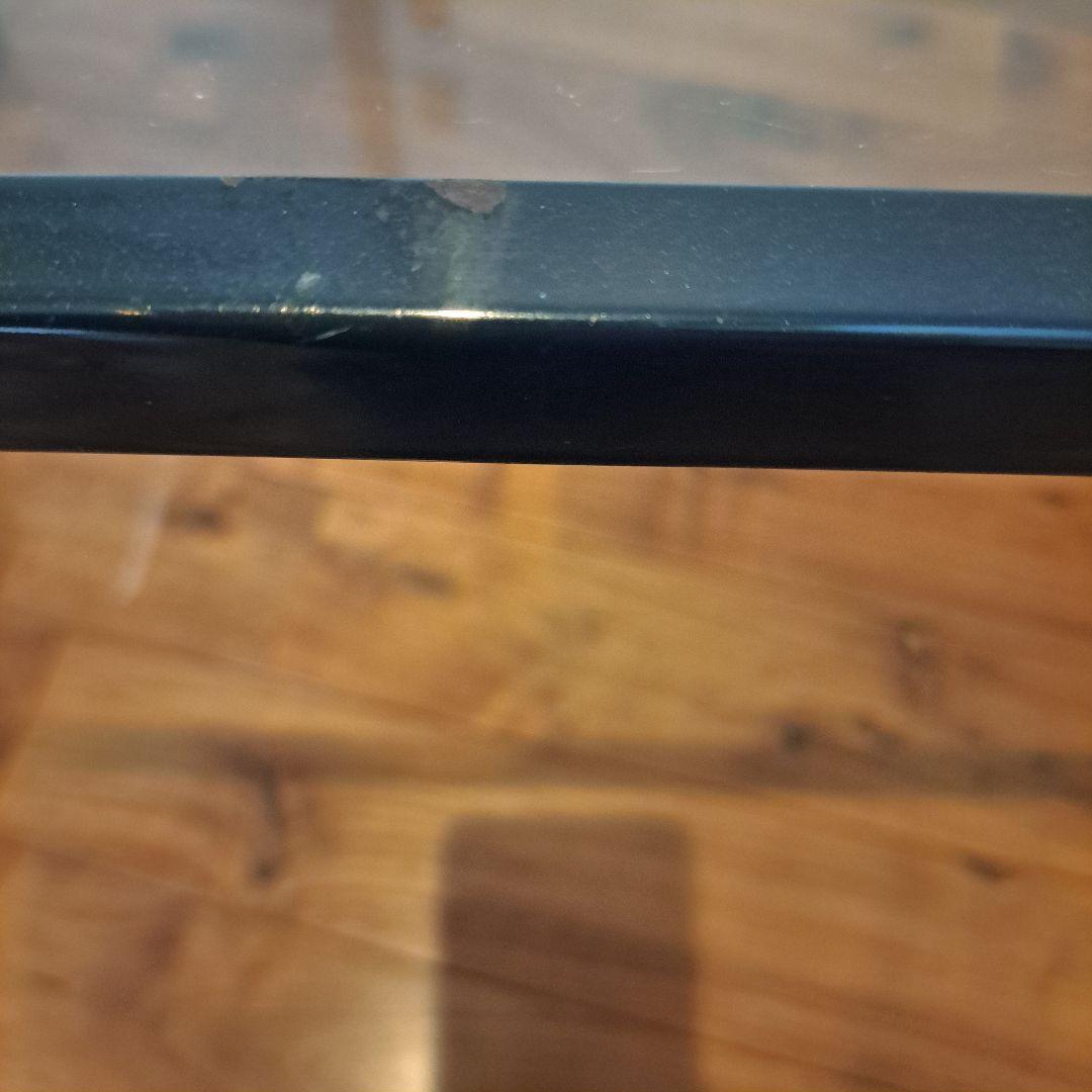 80年　アイアンフレーム ガラステーブル ストライプ柄 ミッドセンチュリー