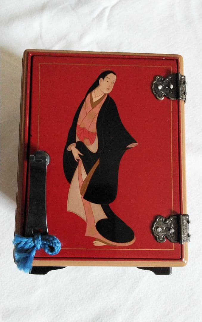 本漆塗り、浮世絵美人画小物入れ【昭和天皇へ作品献上者の作品】