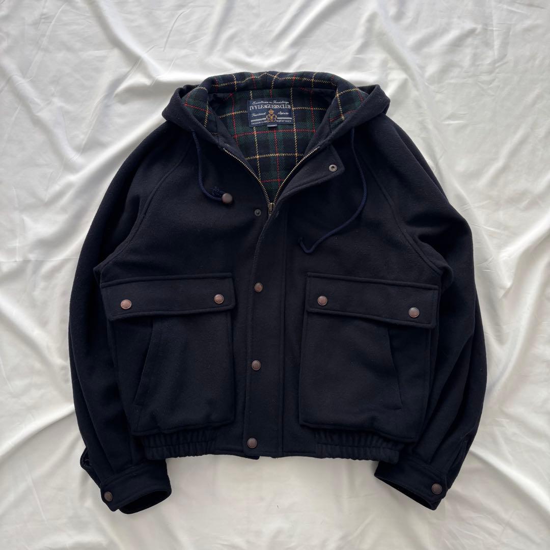 90’s vintage ウールブルゾン ネイビー 短丈 フード アメカジ