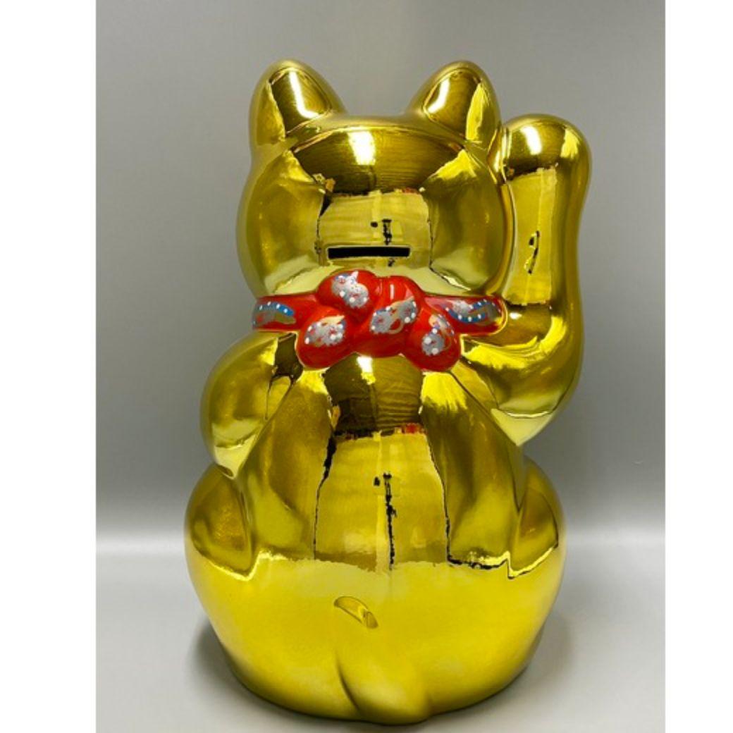 2/10迄特別値引✨輝き抜群！最強金運招き猫》金色猫最大　10号右手・現品限り