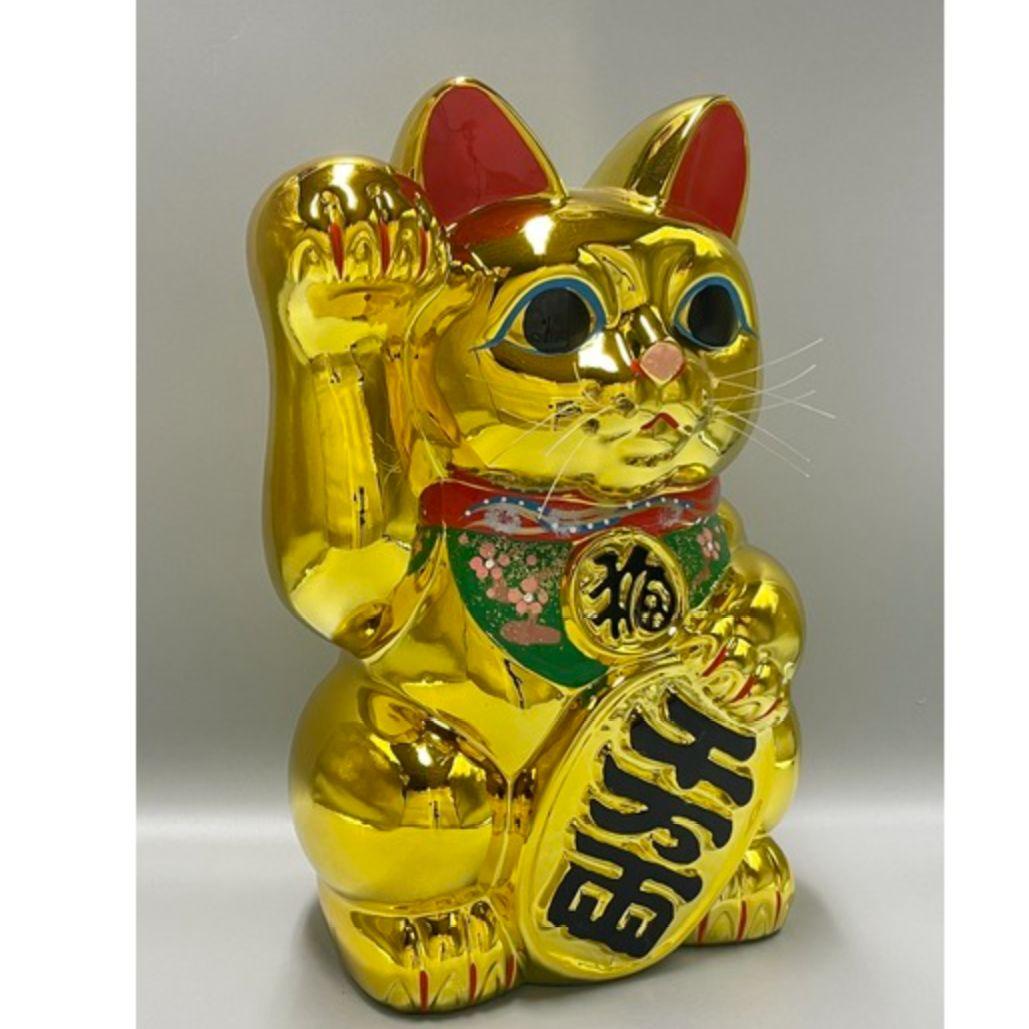 2/10迄特別値引✨輝き抜群！最強金運招き猫》金色猫最大　10号右手・現品限り