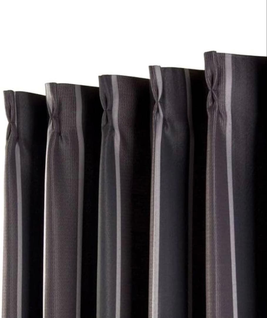 【ニトリ・美品】黒とグレーのストライプカーテン・レースセット【遮光2級】