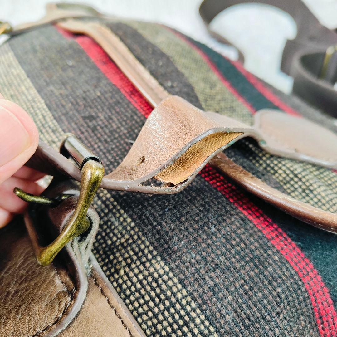 エルエルビーン 90年代ツイードレザー メッセンジャーバッグ　茶　ボーダー