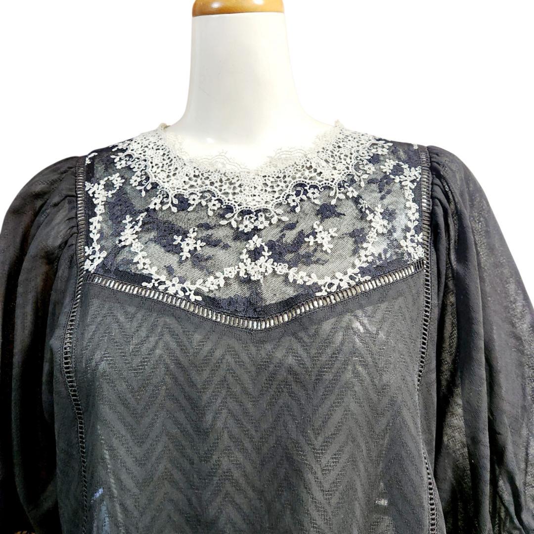 キ*コ様 2025年インポートロッサ　ブラック 5分袖シャツ 　レース装飾付き