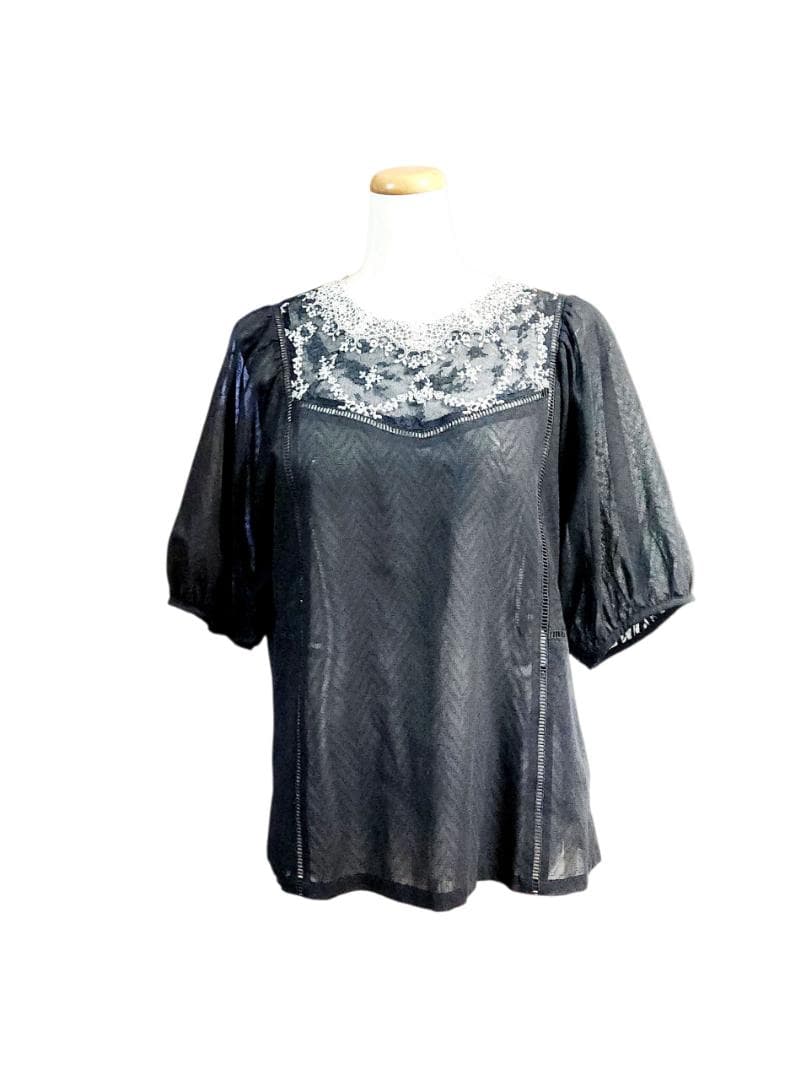 キ*コ様 2025年インポートロッサ　ブラック 5分袖シャツ 　レース装飾付き