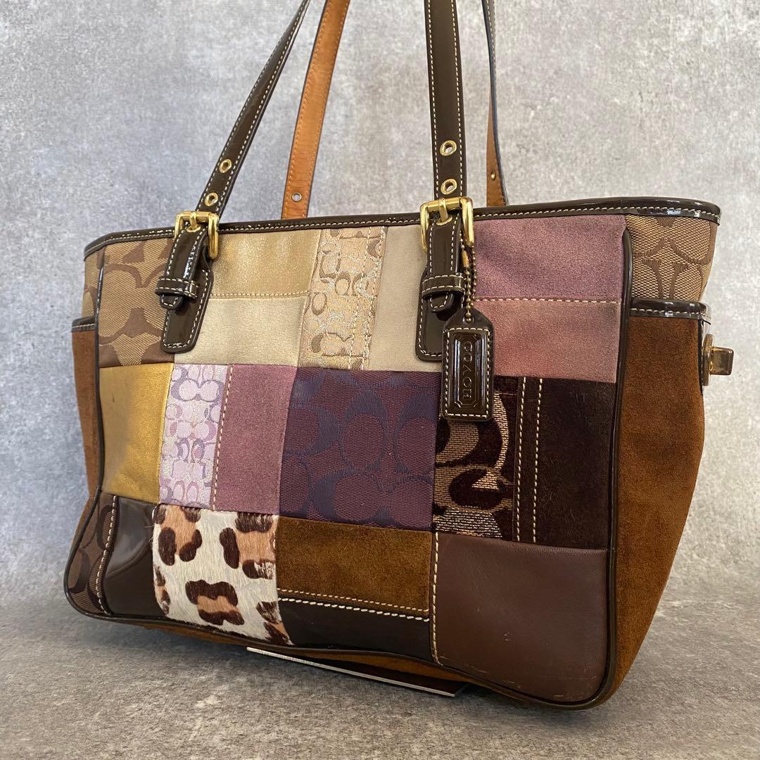 COACH トートバッグ パッチワーク A4 ハラコ スエード ヴィンテージ