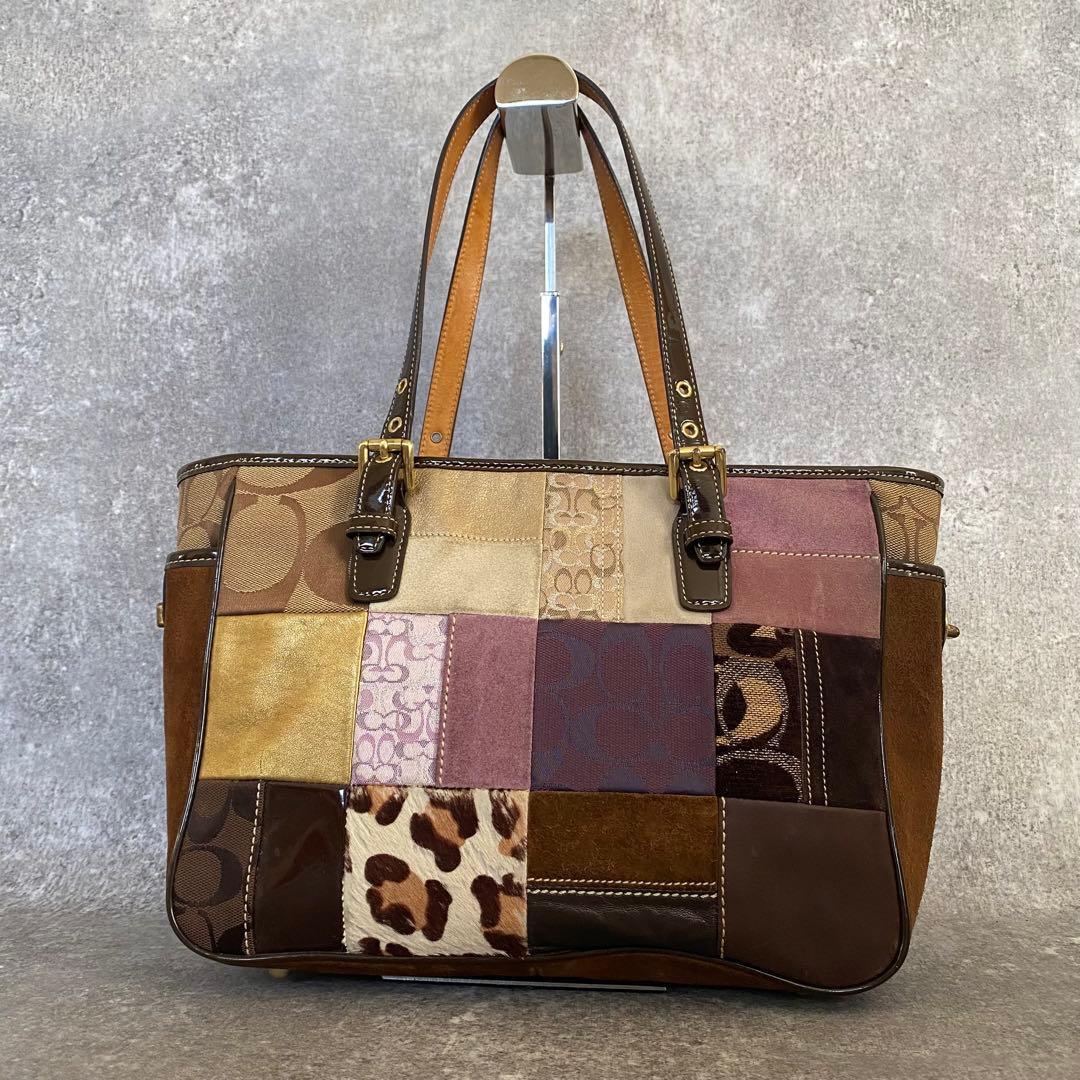 COACH トートバッグ パッチワーク A4 ハラコ スエード ヴィンテージ