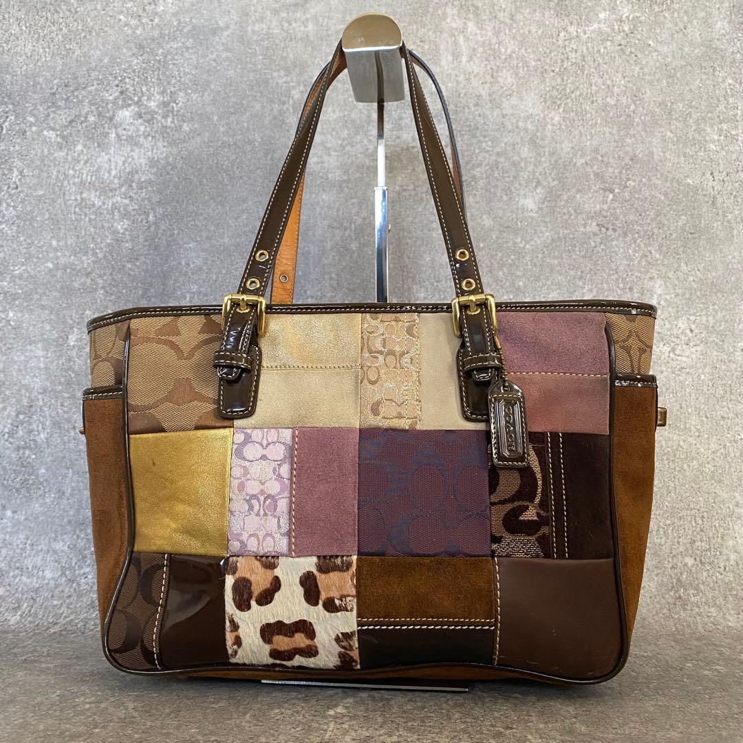 COACH トートバッグ パッチワーク A4 ハラコ スエード ヴィンテージ