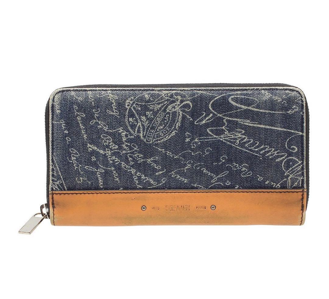 R2958 ベルルッティ イタウバ デニム×レザー ラウンドファスナー長財布