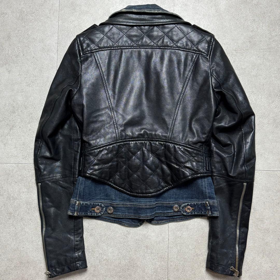 D&G 花柄 本革 デニム ライダース レザー ジャケット