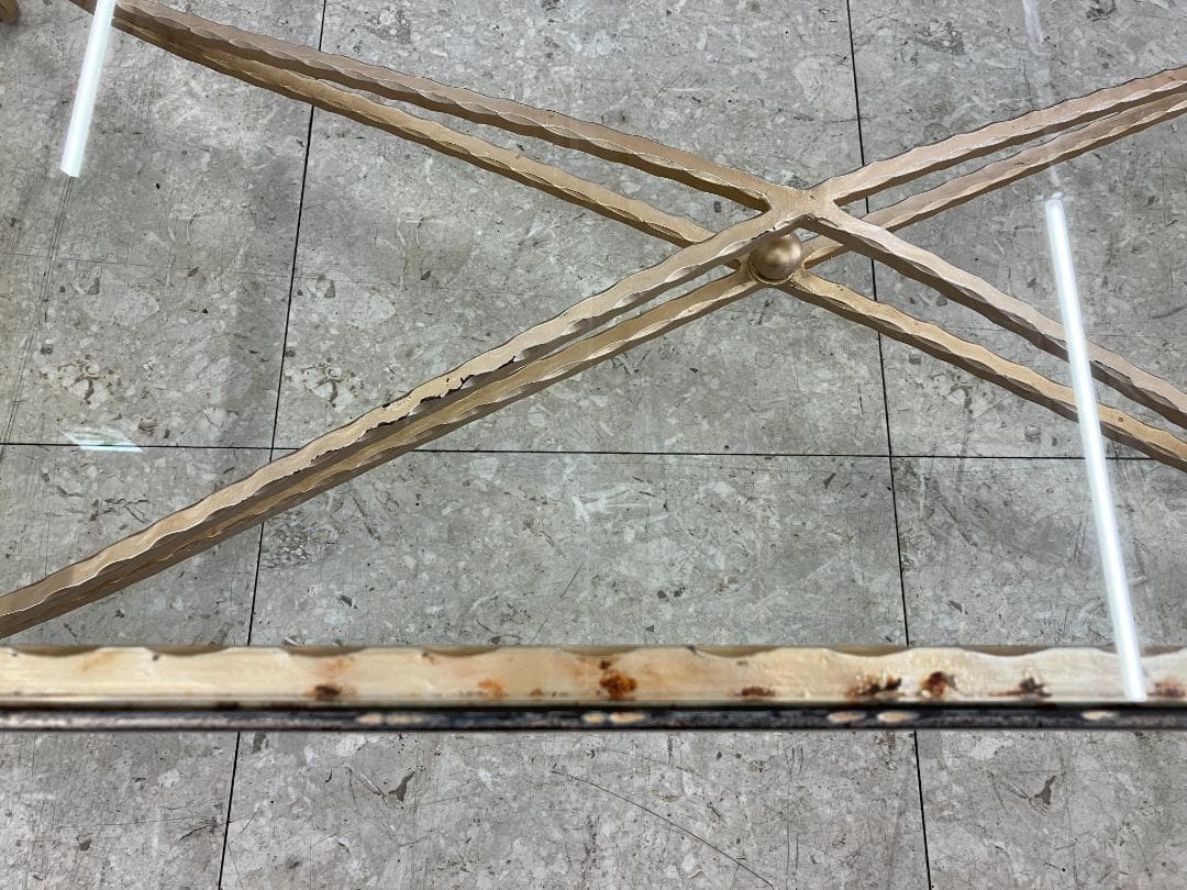 ガラス センターテーブル アイアン脚 ゴールド