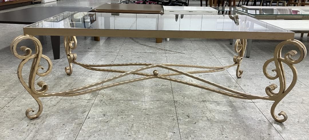 ガラス センターテーブル アイアン脚 ゴールド