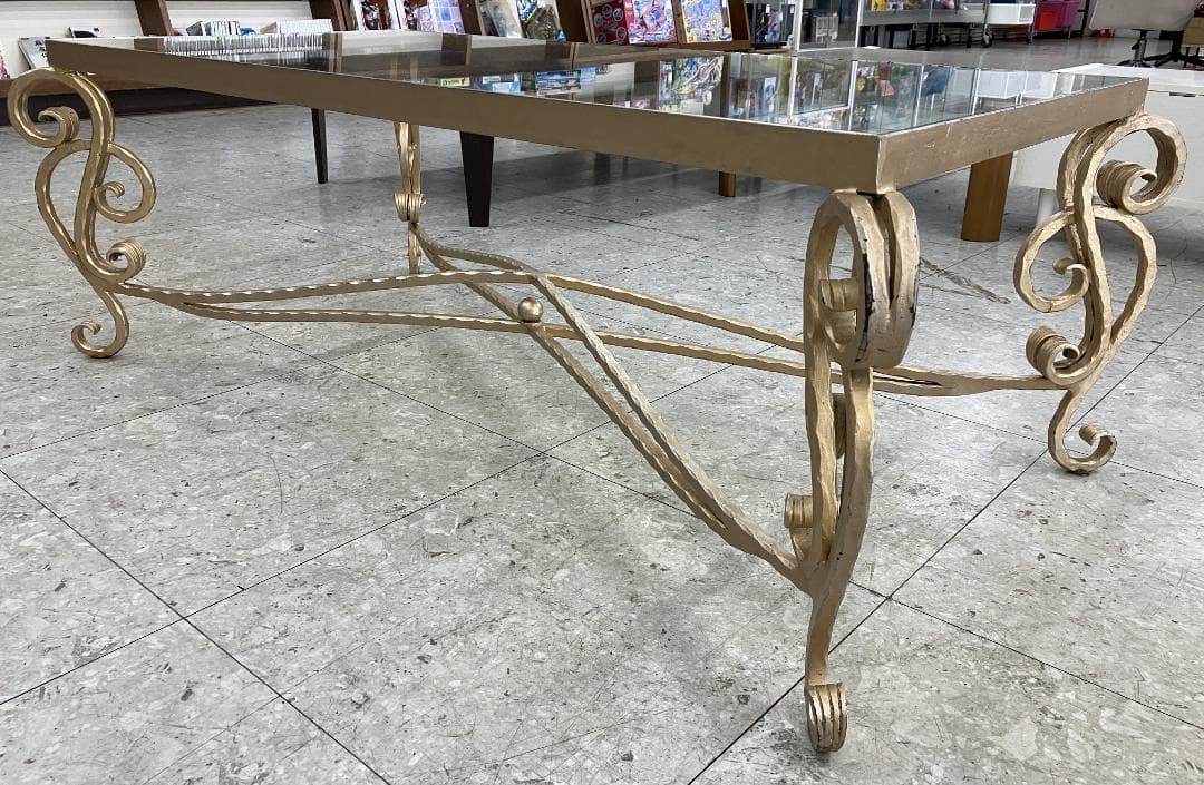 ガラス センターテーブル アイアン脚 ゴールド