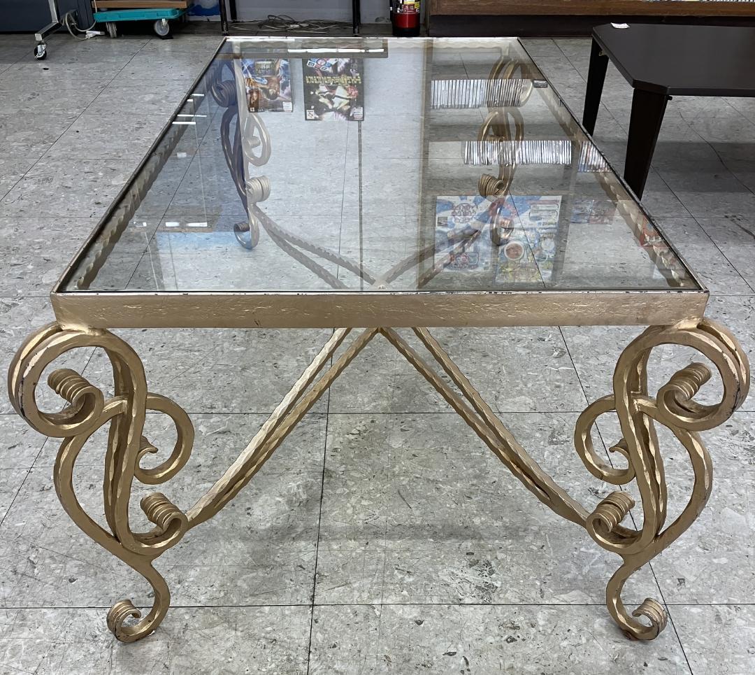 ガラス センターテーブル アイアン脚 ゴールド