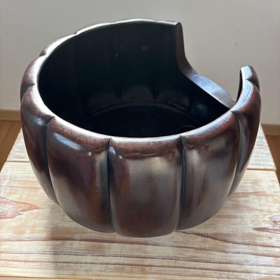 斑紫銅製 阿古陀形三足風櫨 瓶掛 面取風炉 天下一瑞彫人 茶道 茶道具 古道具