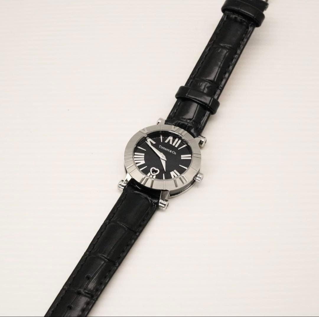 超美品！ティファニー アトラス 定番人気 ブラック 革ベルト　レディース 時計
