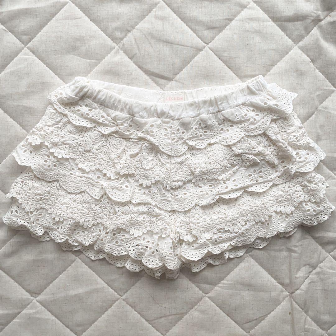 00s 希少 LIZLISA ティアードフリルレースホワイトスカパン 姫カジ
