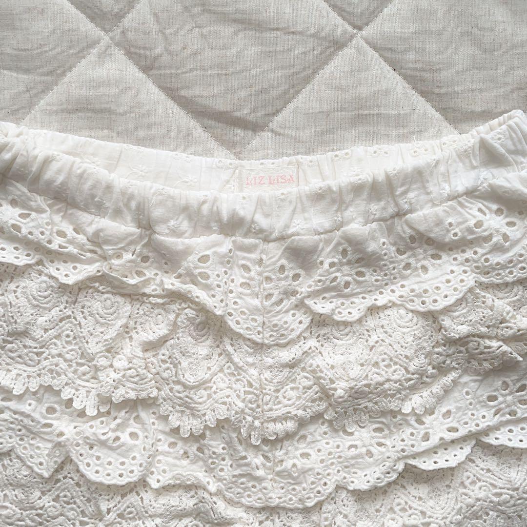 00s 希少 LIZLISA ティアードフリルレースホワイトスカパン 姫カジ