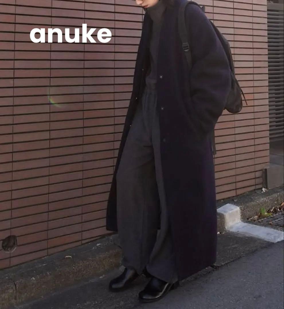 【新品】ànukeCollarlessCocoonCoat38ネイビーコート