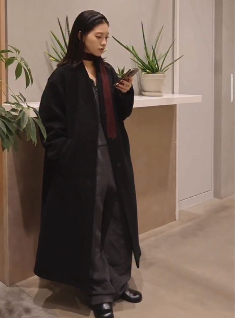 【新品】ànukeCollarlessCocoonCoat38ネイビーコート