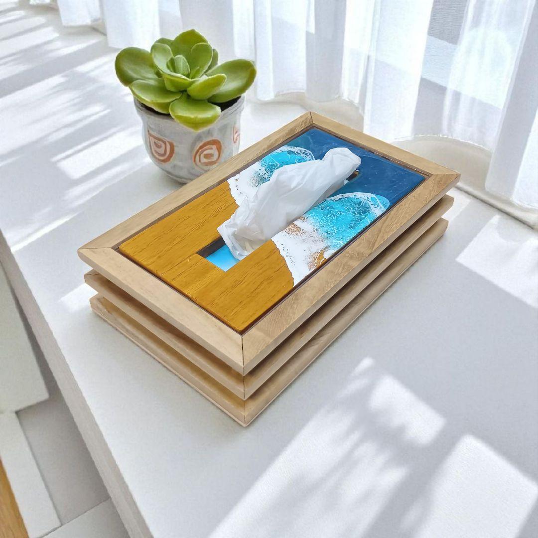 【1204】オーシャンアート　ティッシュケース　海レジン　インテリア　雑貨