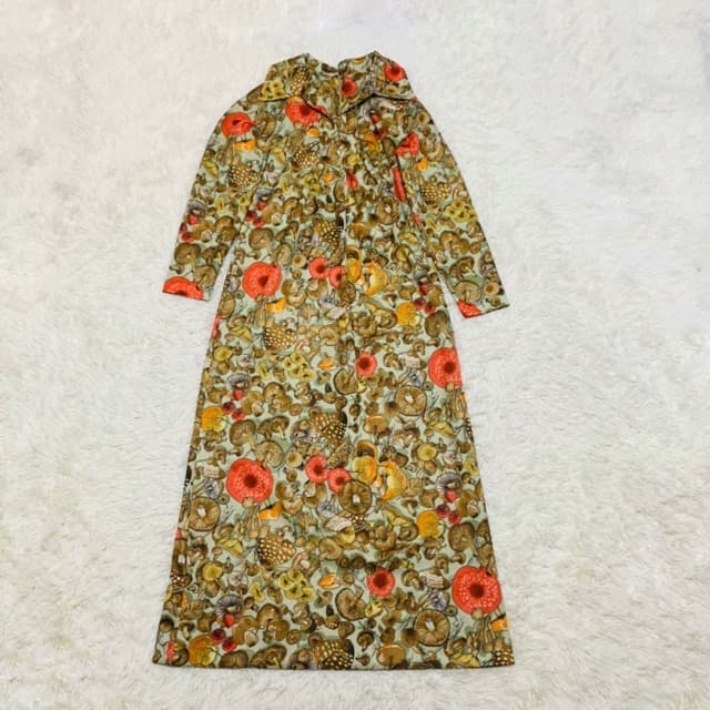 希少1970s1970年代ヴィンテージキノコ柄ワンピース_21