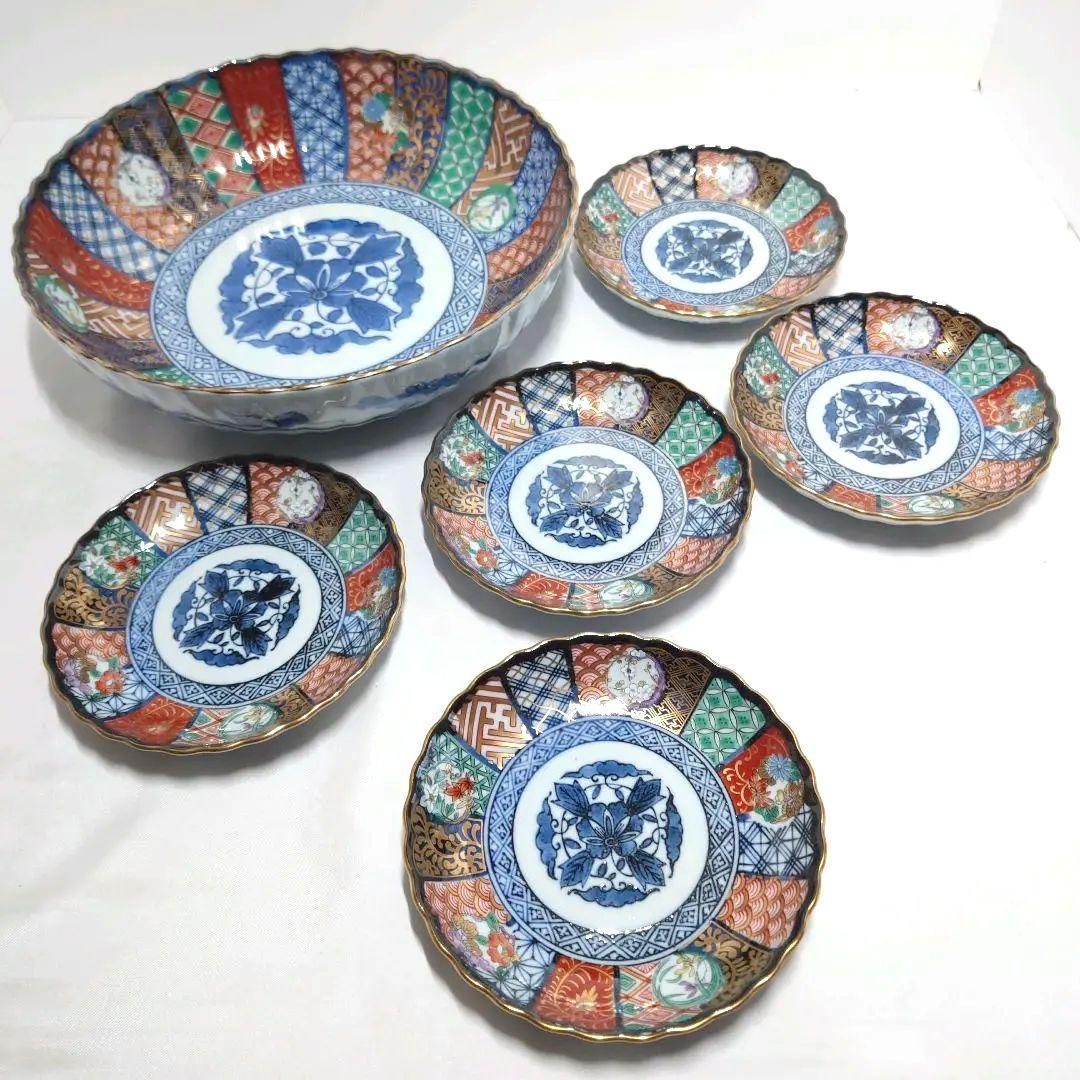 龍峰窯　祥瑞花丸紋　金彩　銘々皿　5枚　大鉢　盛鉢