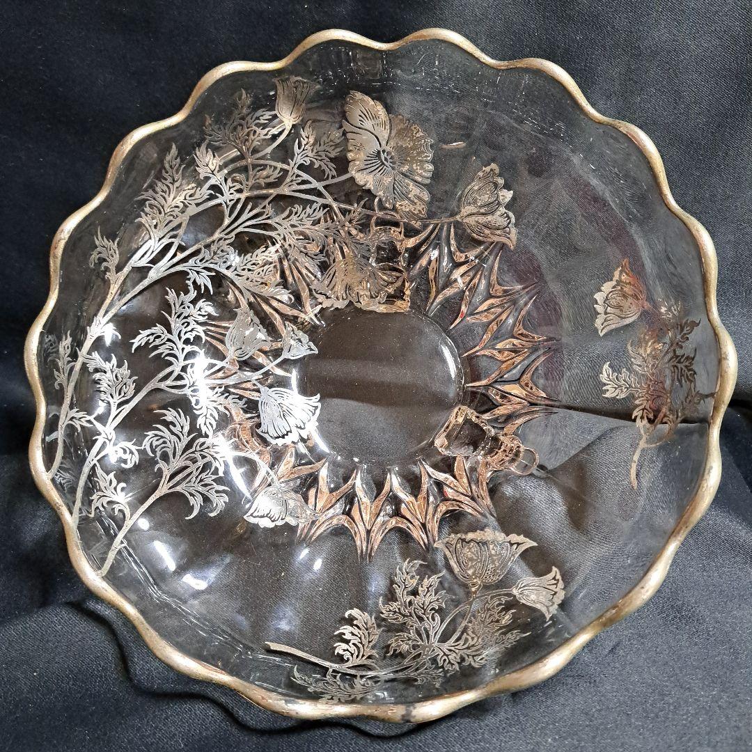 1930年代　アメリカ　シルバーオーバーレイ　ガラスのコンポート