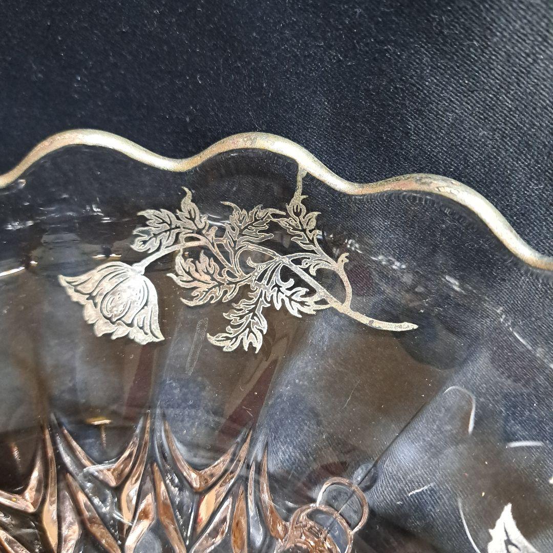 1930年代　アメリカ　シルバーオーバーレイ　ガラスのコンポート