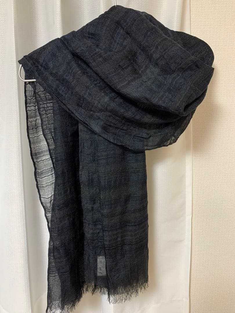 【更にお値下】Y‘s 大判薄手ストール／MULTI BORDER STOLE/黒