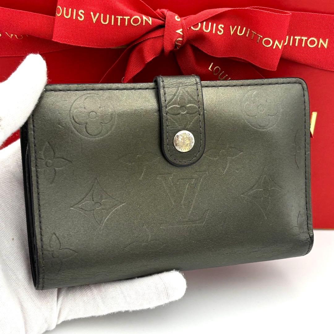 ルイヴィトン ポルトモネビエヴィエノワ モノグラムマット がま口財布 グレー