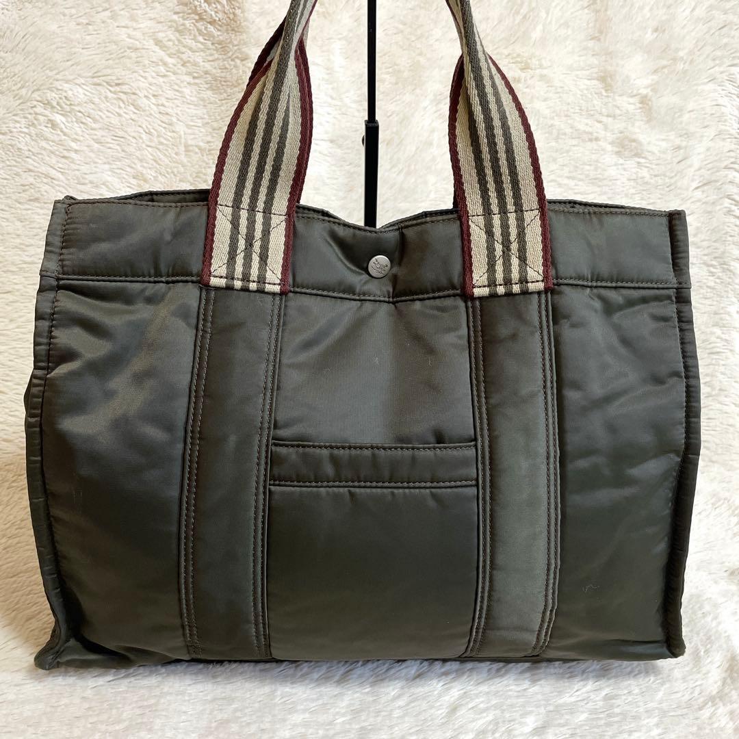 バーバリーブルーレーベル 銀ボタン トートバッグ ストライプ BURBERRY