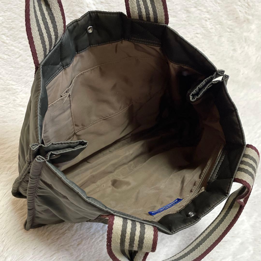 バーバリーブルーレーベル 銀ボタン トートバッグ ストライプ BURBERRY