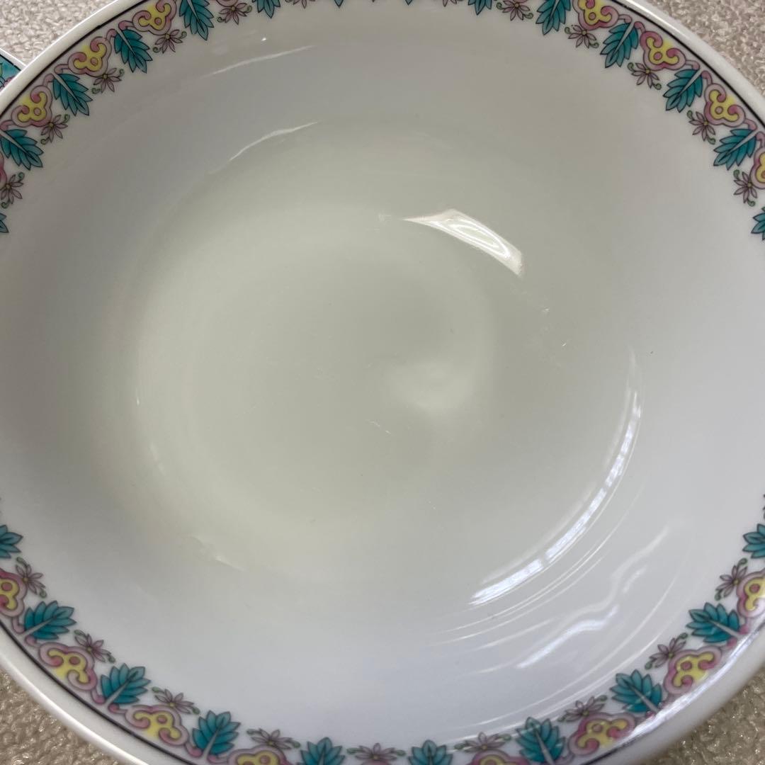 大昭和龍峰製 緑彩唐草八角　中華皿 2枚どんぶり4個　セット