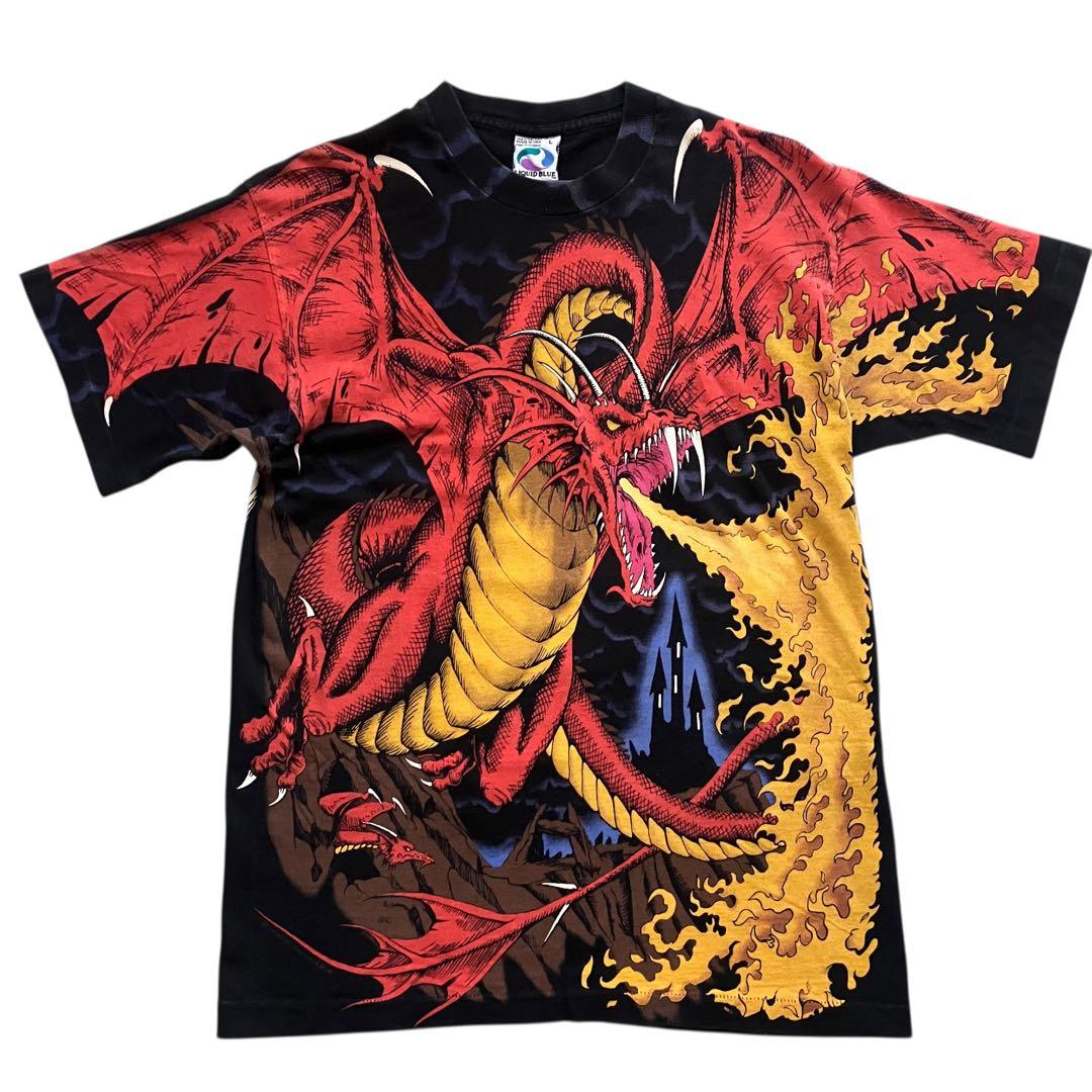 h*ン様 90s USA製 LIQUID BLUE ドラゴン　Tシャツ　Lサイズ
