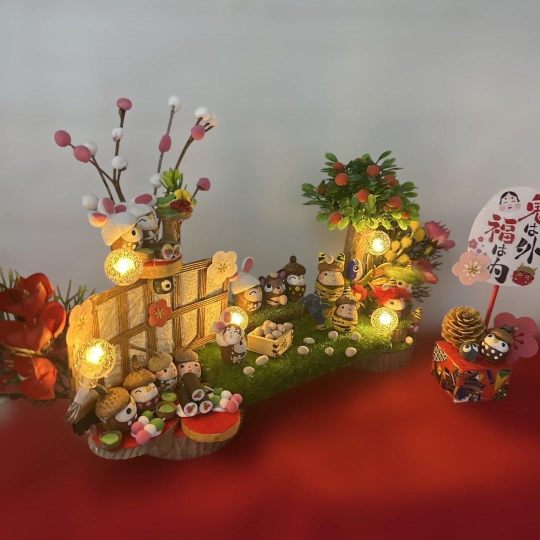 どんぐりアート♡タペストリー風節分＆節分オブジェ♡