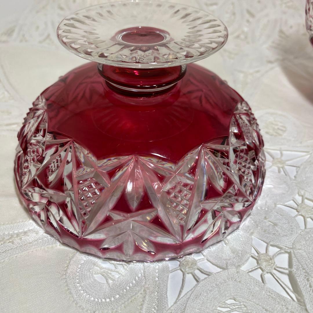 薩摩切子　高杯　コンポート皿　金赤　1枚