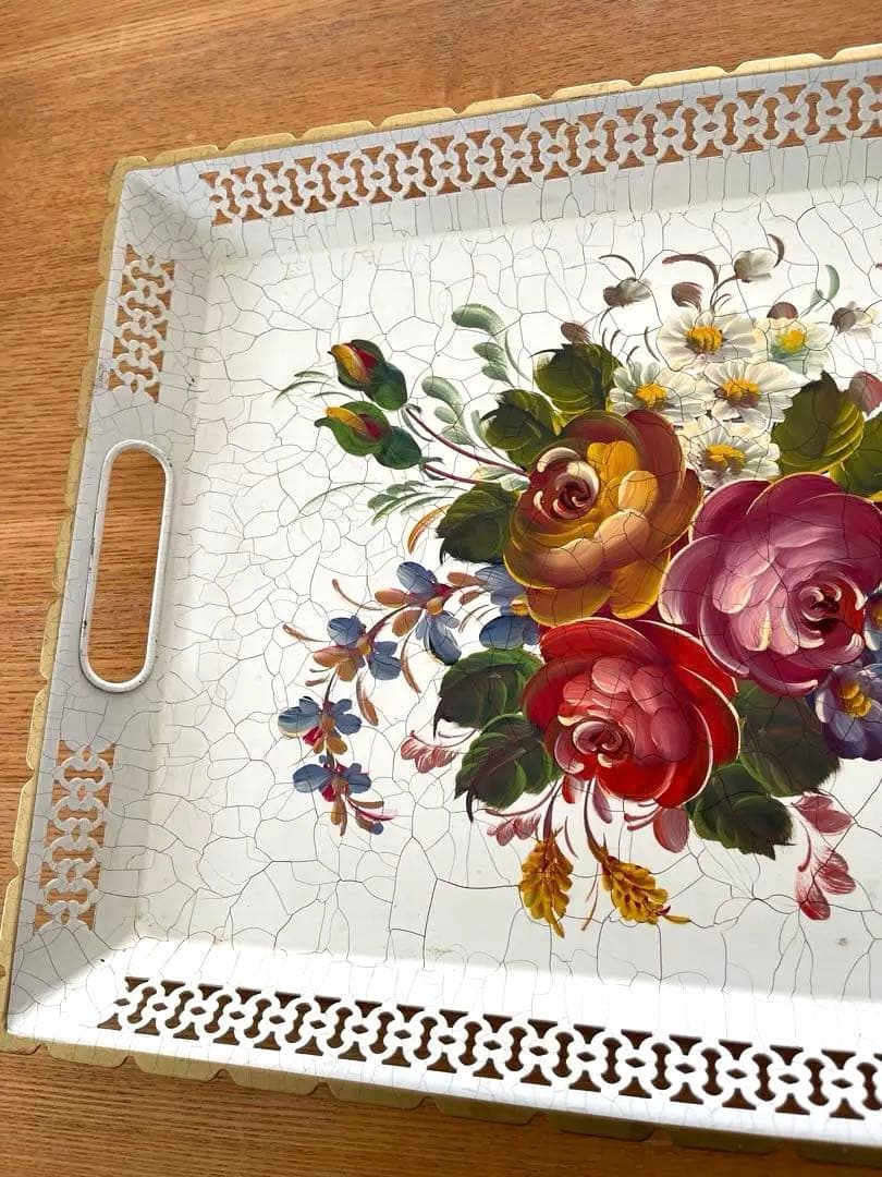 フランス　アンティーク　トレー　 ヴィンテージ おぼん　花　装飾