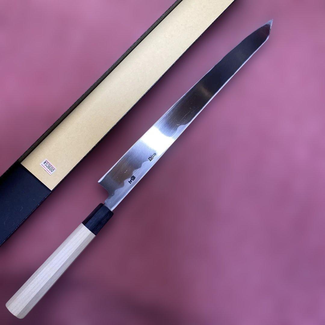 青二鋼　勘所切付柳刃包丁　360㎜　尺2寸